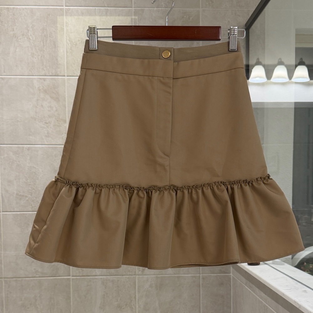 Sandro Tan A-Line Skirt with Ruffle Hem